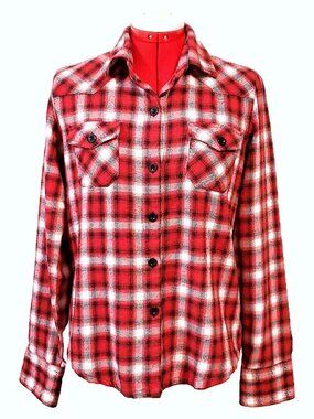 “Molokai” Women’s Red Plaid Button-up Shirt – Size S